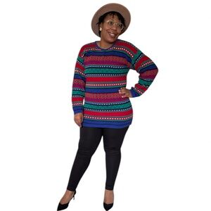 Talbots Dress Vintage Sweater Striped Holiday Colorful Fair Isle Tunic Mini